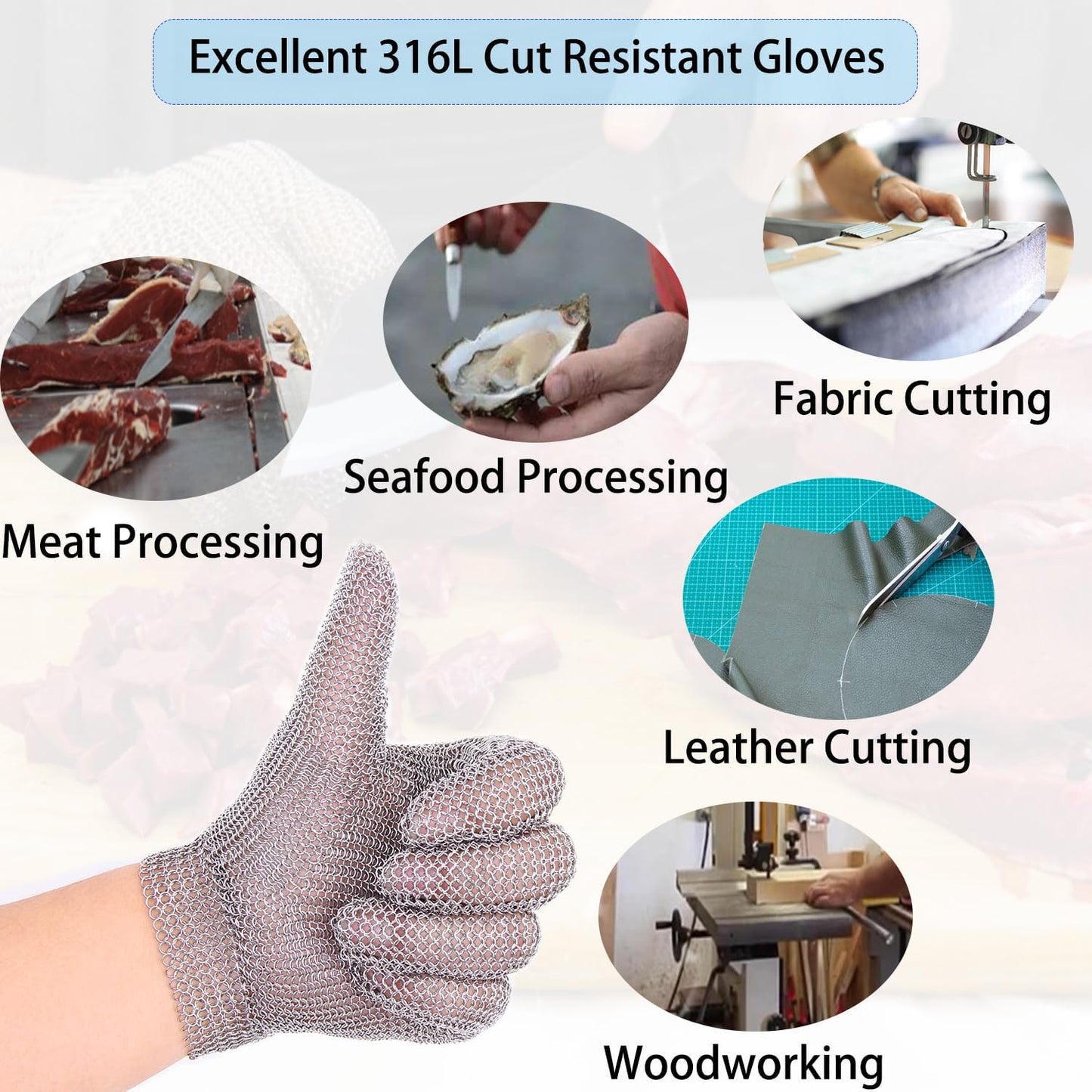 Cut Resistant Gloves Food Grade Stainless Steel Metal Mesh Chainmail Gloves