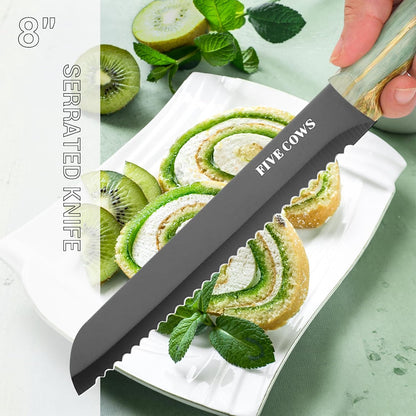 16-Piece Kitchen Knife Block Set with Cutting Board - German Stainless Steel Knives, Built-In Sharpener, Dishwasher Safe, Anti-Slip Handle - All-in-One Cutlery Set for Home/Kitchen (Cyan)