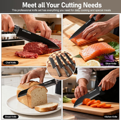 16-Piece Kitchen Knife Block Set with Cutting Board - German Stainless Steel Knives, Built-In Sharpener, Dishwasher Safe, Anti-Slip Handle - All-in-One Cutlery Set for Home/Kitchen (Cyan)