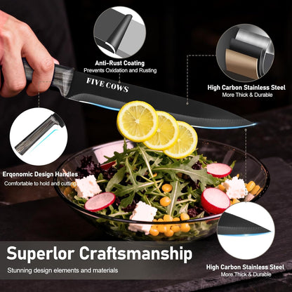 16-Piece Kitchen Knife Block Set with Cutting Board - German Stainless Steel Knives, Built-In Sharpener, Dishwasher Safe, Anti-Slip Handle - All-in-One Cutlery Set for Home/Kitchen (Cyan)