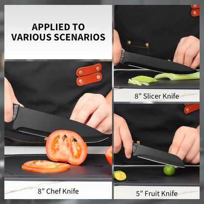 16-Piece Kitchen Knife Block Set with Cutting Board - German Stainless Steel Knives, Built-In Sharpener, Dishwasher Safe, Anti-Slip Handle - All-in-One Cutlery Set for Home/Kitchen (Cyan)