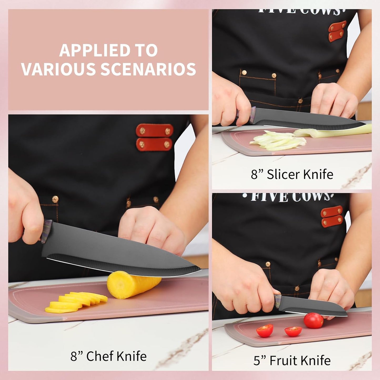 16-Piece Kitchen Knife Block Set with Cutting Board - German Stainless Steel Knives, Built-In Sharpener, Dishwasher Safe, Anti-Slip Handle - All-in-One Cutlery Set for Home/Kitchen (Cyan)