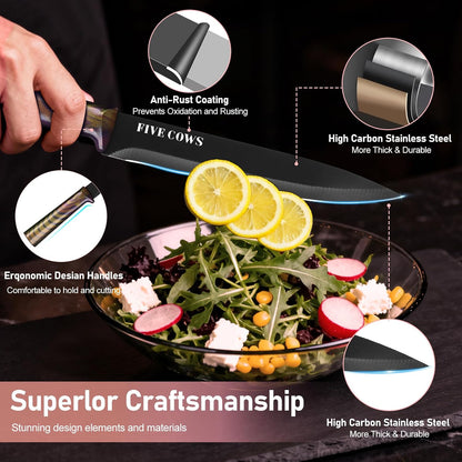 16-Piece Kitchen Knife Block Set with Cutting Board - German Stainless Steel Knives, Built-In Sharpener, Dishwasher Safe, Anti-Slip Handle - All-in-One Cutlery Set for Home/Kitchen (Cyan)