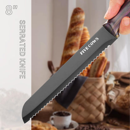16-Piece Kitchen Knife Block Set with Cutting Board - German Stainless Steel Knives, Built-In Sharpener, Dishwasher Safe, Anti-Slip Handle - All-in-One Cutlery Set for Home/Kitchen (Cyan)