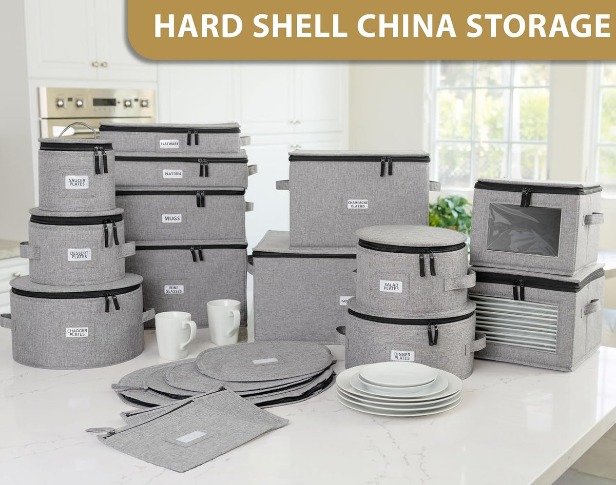 Flatware Storage Case with 5 Adjustable Compartments - Tableware Utensil Chest with Carrying Handles - Protects and Organizes Cutlery and Silverware - Hard Shell and Stackable