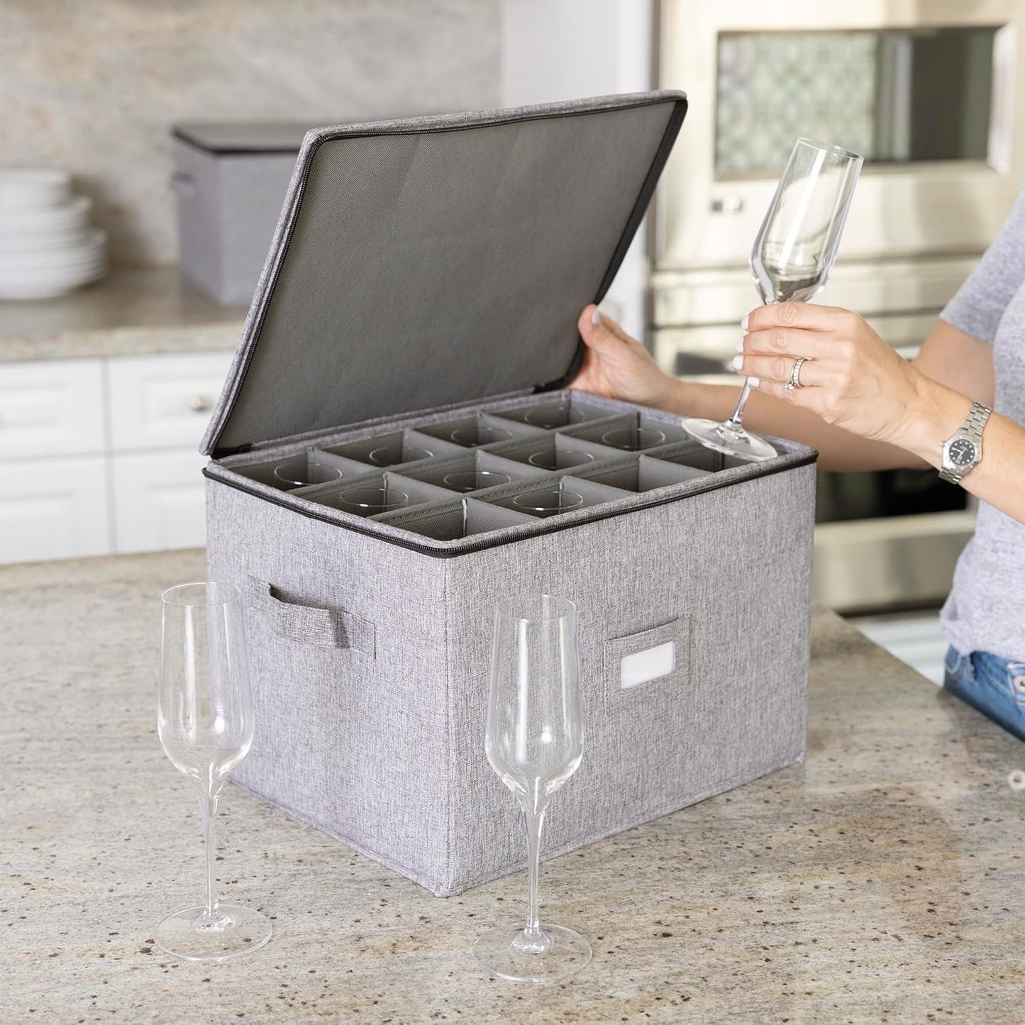 Flatware Storage Case with 5 Adjustable Compartments - Tableware Utensil Chest with Carrying Handles - Protects and Organizes Cutlery and Silverware - Hard Shell and Stackable