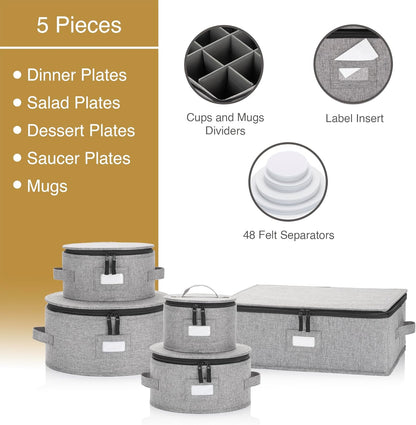 Flatware Storage Case with 5 Adjustable Compartments - Tableware Utensil Chest with Carrying Handles - Protects and Organizes Cutlery and Silverware - Hard Shell and Stackable