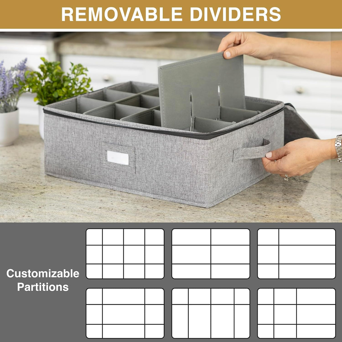 Flatware Storage Case with 5 Adjustable Compartments - Tableware Utensil Chest with Carrying Handles - Protects and Organizes Cutlery and Silverware - Hard Shell and Stackable