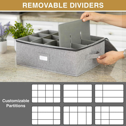 Flatware Storage Case with 5 Adjustable Compartments - Tableware Utensil Chest with Carrying Handles - Protects and Organizes Cutlery and Silverware - Hard Shell and Stackable