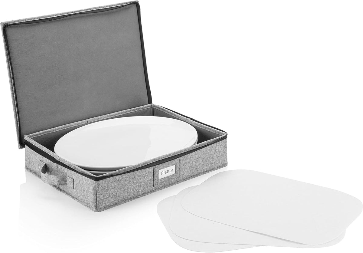 Flatware Storage Case with 5 Adjustable Compartments - Tableware Utensil Chest with Carrying Handles - Protects and Organizes Cutlery and Silverware - Hard Shell and Stackable