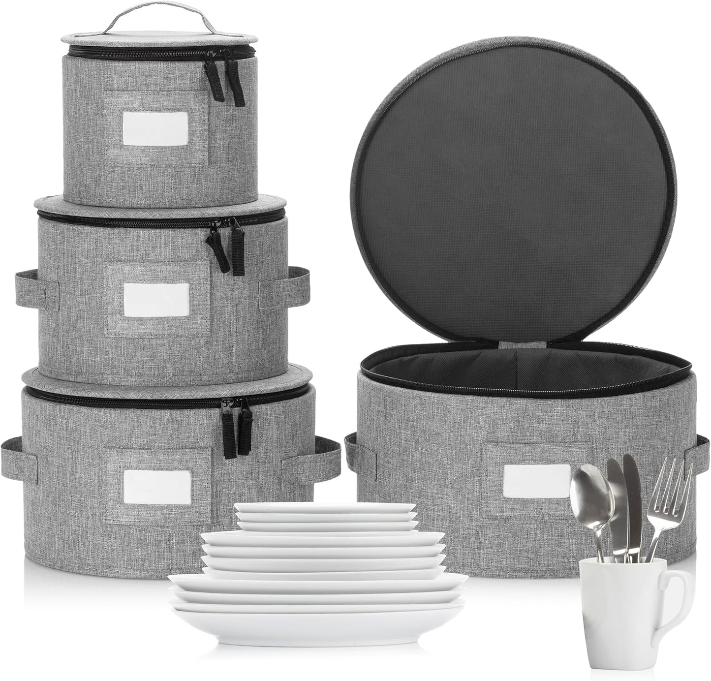Flatware Storage Case with 5 Adjustable Compartments - Tableware Utensil Chest with Carrying Handles - Protects and Organizes Cutlery and Silverware - Hard Shell and Stackable