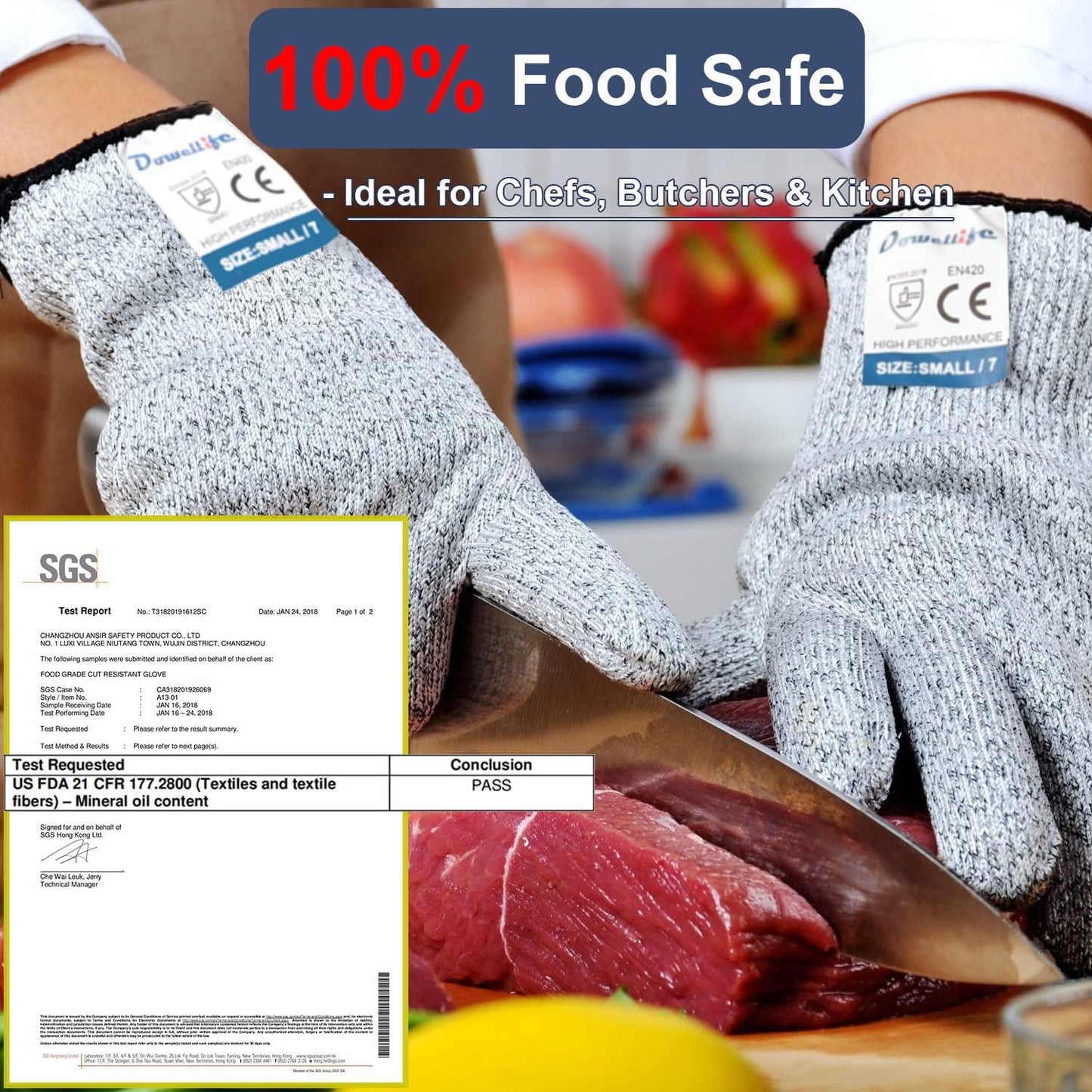 Cut Resistant Gloves Food Grade Level 5 Protection, Safety Kitchen Cuts Gloves for Oyster Shucking, Fish Fillet Processing, Mandolin Slicing, Meat Cutting and Wood Carving. (X-Large)