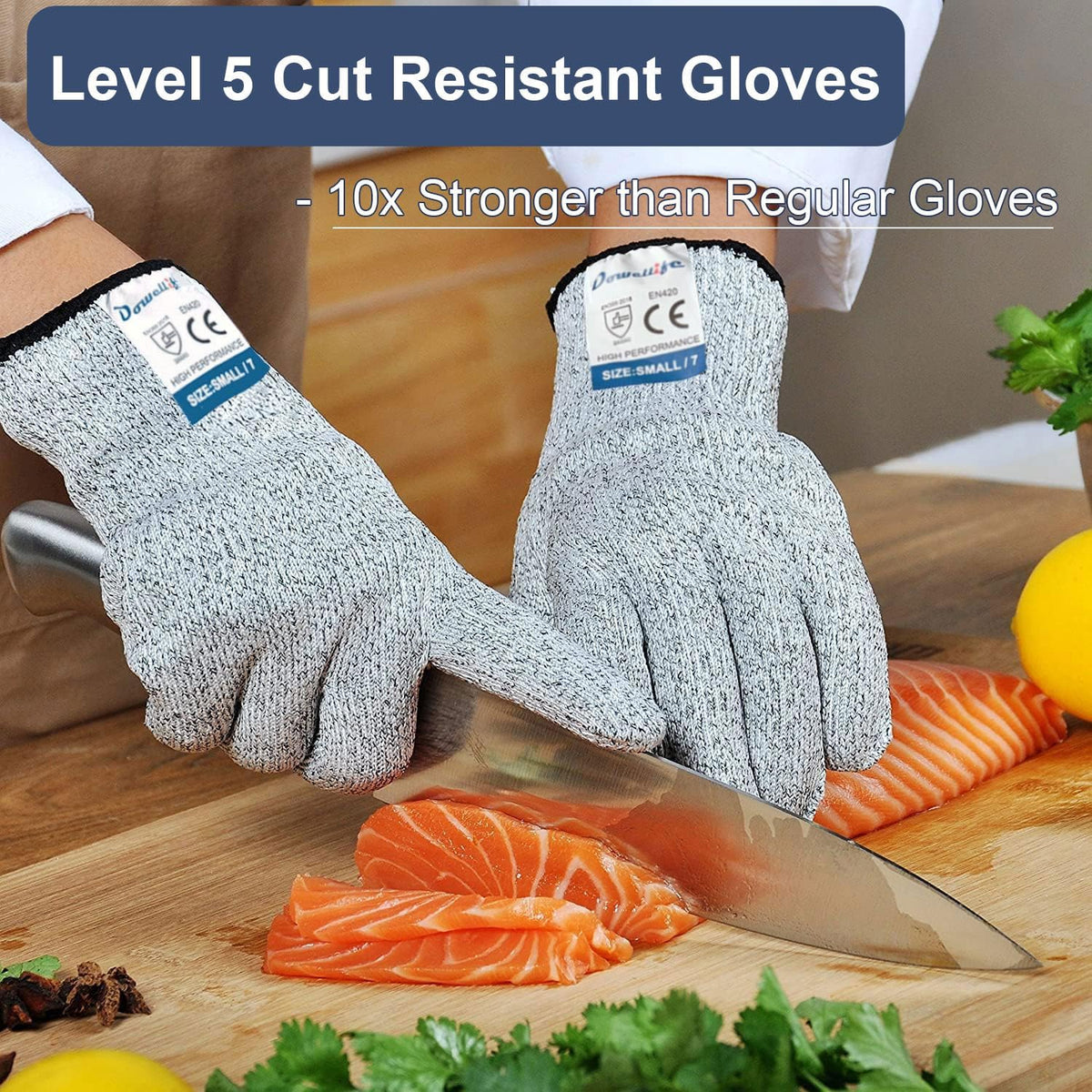 Cut Resistant Gloves Food Grade Level 5 Protection, Safety Kitchen Cuts Gloves for Oyster Shucking, Fish Fillet Processing, Mandolin Slicing, Meat Cutting and Wood Carving. (X-Large)