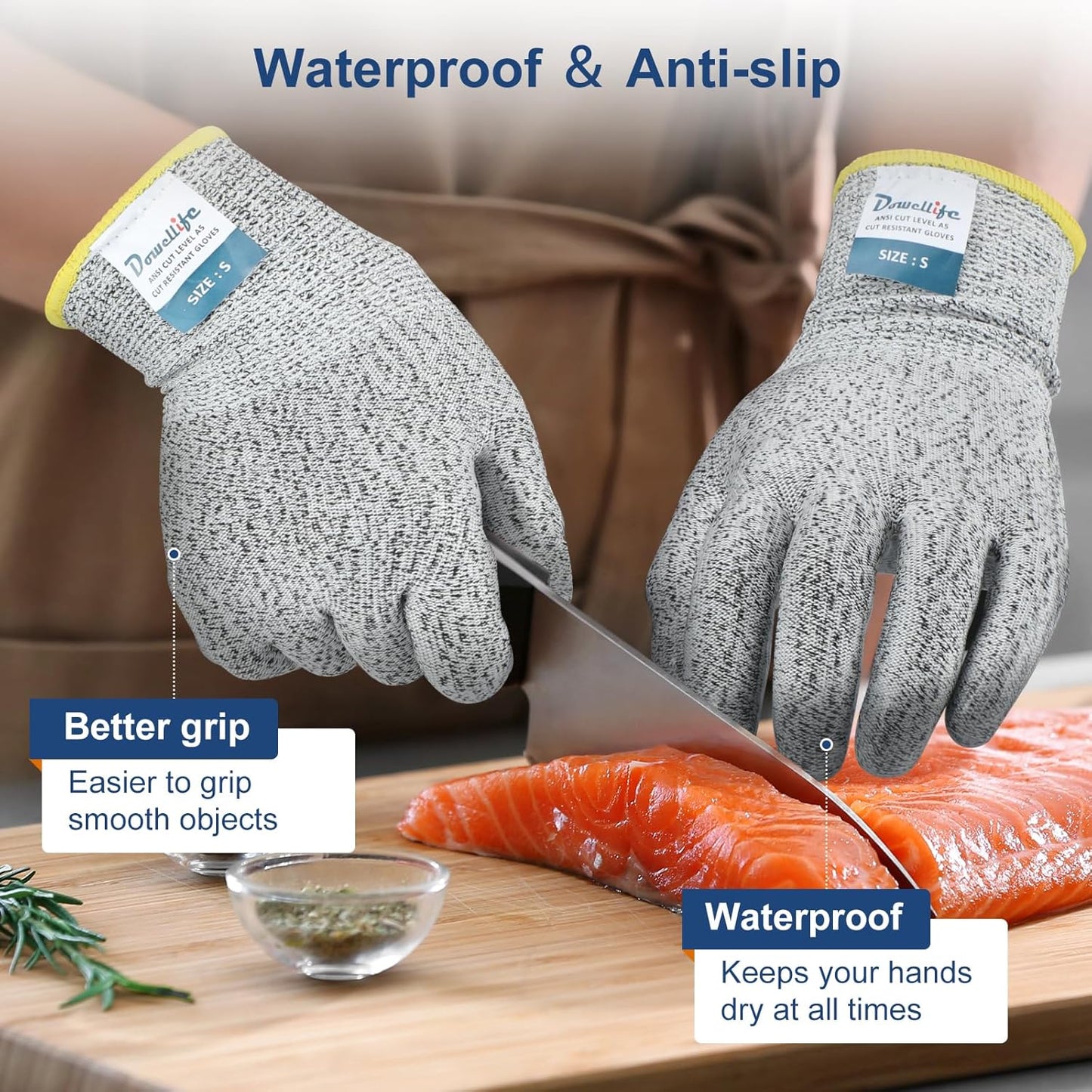Cut Resistant Gloves Food Grade Level 5 Protection, Safety Kitchen Cuts Gloves for Oyster Shucking, Fish Fillet Processing, Mandolin Slicing, Meat Cutting and Wood Carving. (X-Large)