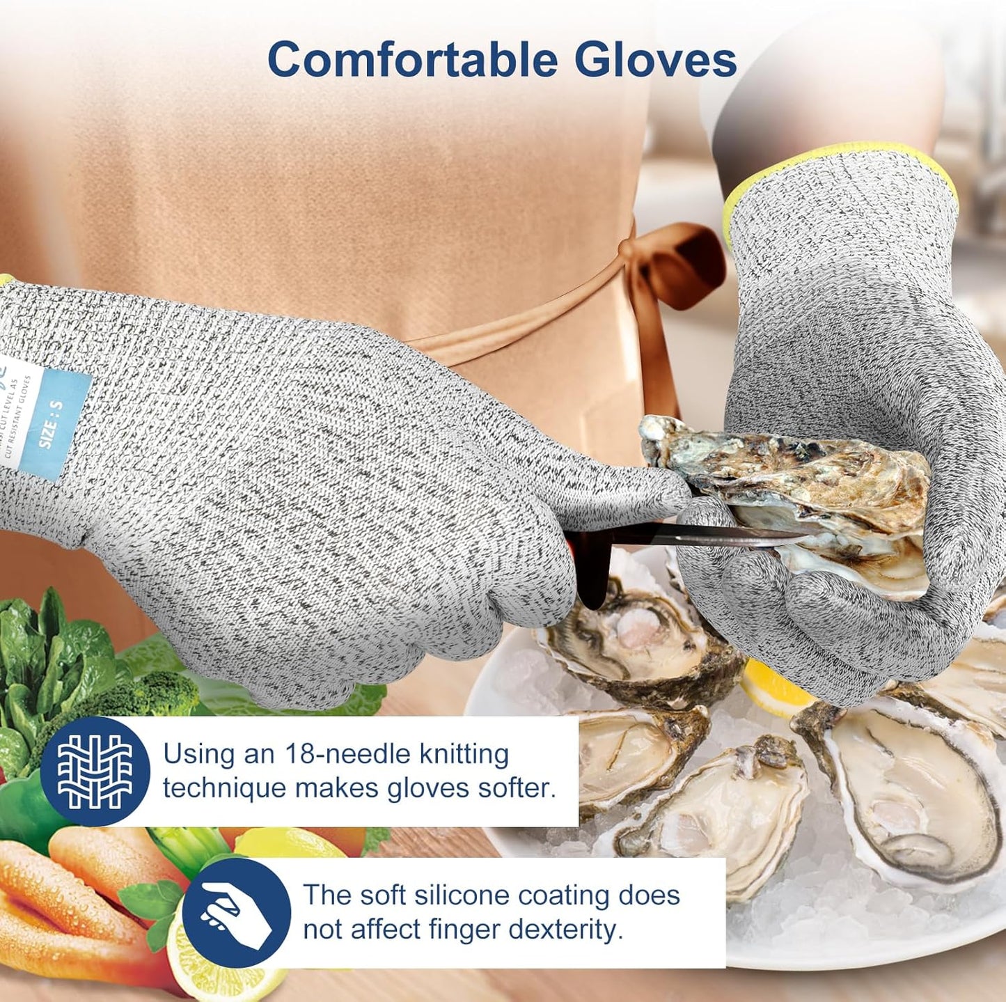 Cut Resistant Gloves Food Grade Level 5 Protection, Safety Kitchen Cuts Gloves for Oyster Shucking, Fish Fillet Processing, Mandolin Slicing, Meat Cutting and Wood Carving. (X-Large)