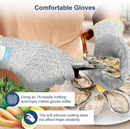 Cut Resistant Gloves Food Grade Level 5 Protection, Safety Kitchen Cuts Gloves for Oyster Shucking, Fish Fillet Processing, Mandolin Slicing, Meat Cutting and Wood Carving. (X-Large)