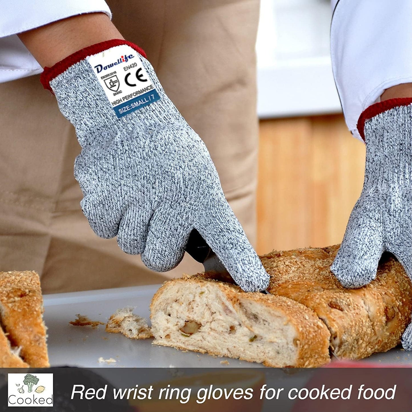 Cut Resistant Gloves Food Grade Level 5 Protection, Safety Kitchen Cuts Gloves for Oyster Shucking, Fish Fillet Processing, Mandolin Slicing, Meat Cutting and Wood Carving. (X-Large)
