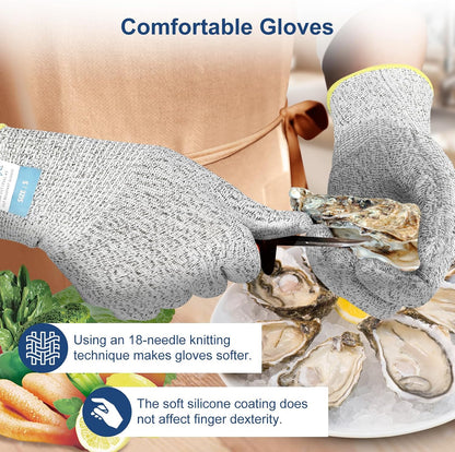 Cut Resistant Gloves Food Grade Level 5 Protection, Safety Kitchen Cuts Gloves for Oyster Shucking, Fish Fillet Processing, Mandolin Slicing, Meat Cutting and Wood Carving. (X-Large)