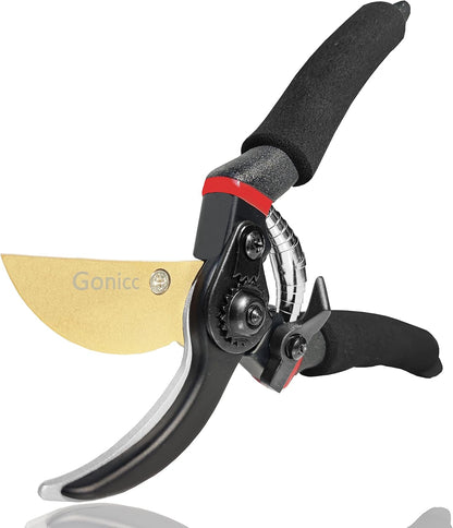 8" Professional Premium Bypass Titanium Pruning Shears(GPPS-1003) | Titanium coated SK5 steel blade, Ergonomic non-slip handle, Sap groove anti-stick design, Cuts up to 3/4" branches