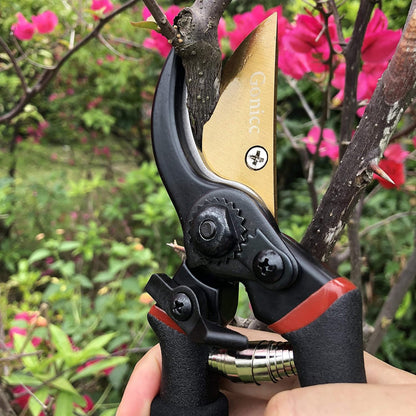 8" Professional Premium Bypass Titanium Pruning Shears(GPPS-1003) | Titanium coated SK5 steel blade, Ergonomic non-slip handle, Sap groove anti-stick design, Cuts up to 3/4" branches