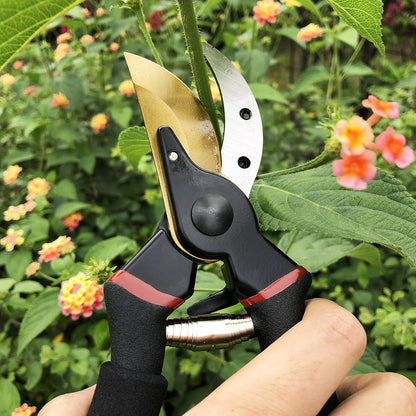 8" Professional Premium Bypass Titanium Pruning Shears(GPPS-1003) | Titanium coated SK5 steel blade, Ergonomic non-slip handle, Sap groove anti-stick design, Cuts up to 3/4" branches