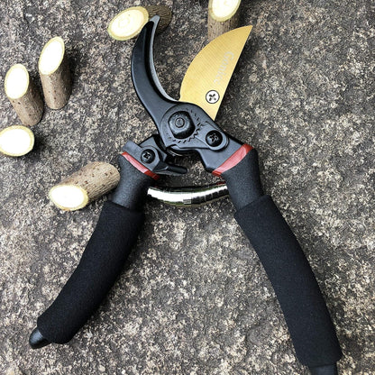8" Professional Premium Bypass Titanium Pruning Shears(GPPS-1003) | Titanium coated SK5 steel blade, Ergonomic non-slip handle, Sap groove anti-stick design, Cuts up to 3/4" branches