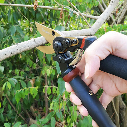 8" Professional Premium Bypass Titanium Pruning Shears(GPPS-1003) | Titanium coated SK5 steel blade, Ergonomic non-slip handle, Sap groove anti-stick design, Cuts up to 3/4" branches