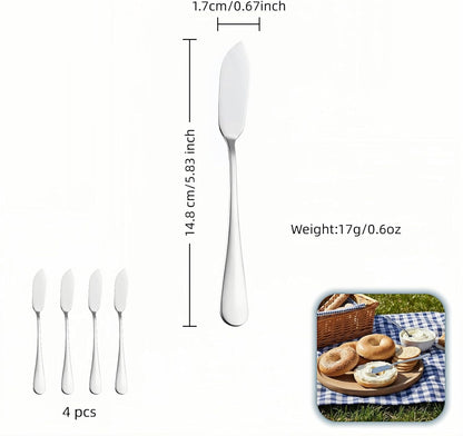 Stainless Steel Butter Knife Set, Mirror Polished, 5.83 Inch, Dishwasher Safe, Versatile Spreader for Butter, Jam and Cream, 4 Pack