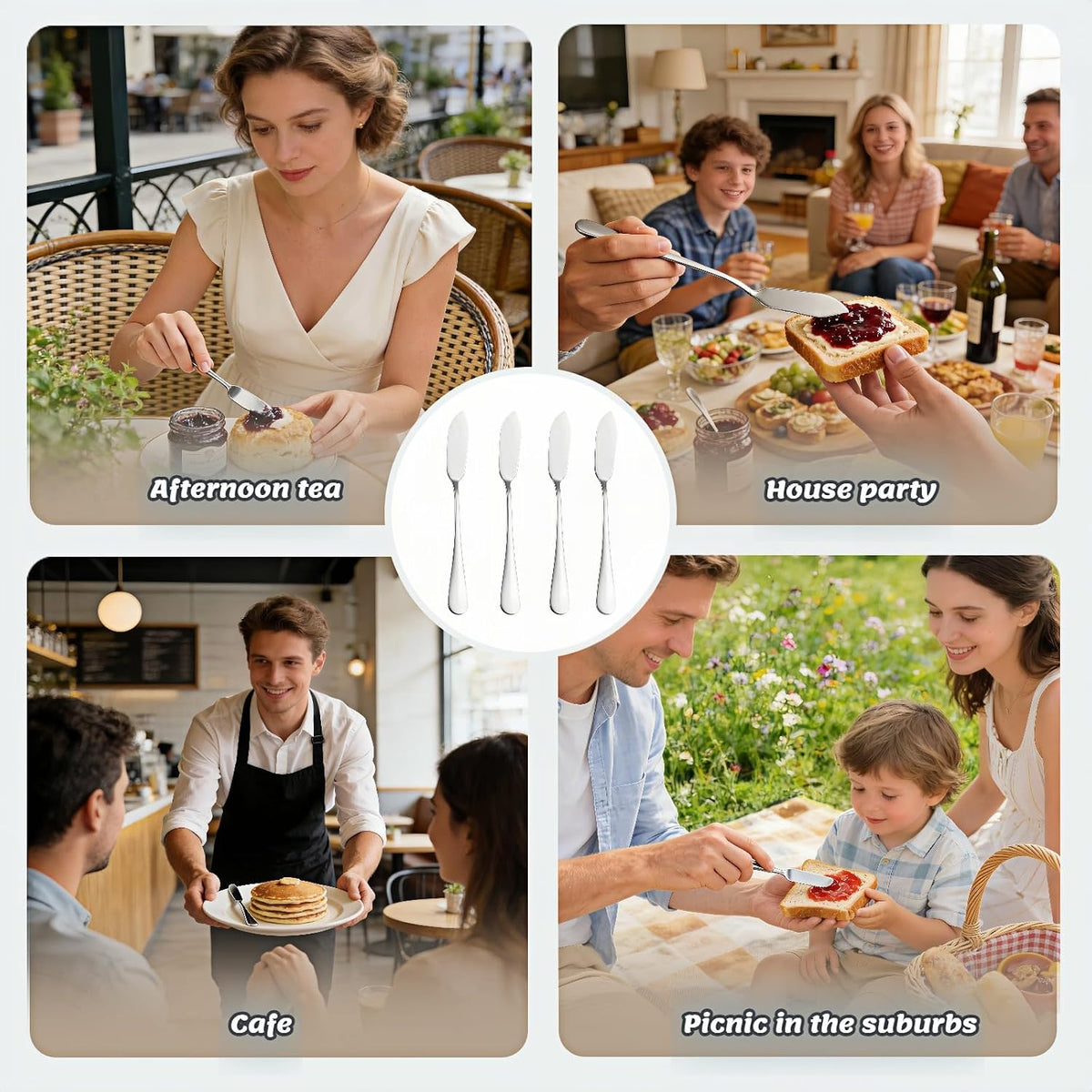 Stainless Steel Butter Knife Set, Mirror Polished, 5.83 Inch, Dishwasher Safe, Versatile Spreader for Butter, Jam and Cream, 4 Pack