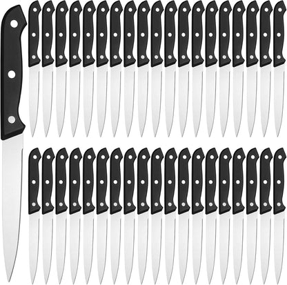 50 Pcs 8.67 Inches Fine Edge Steak Knife Set Stainless Steel Non Serrated Steak Knives Triple Riveted Straight Table Dinner Knives for Cutting Meat, Black