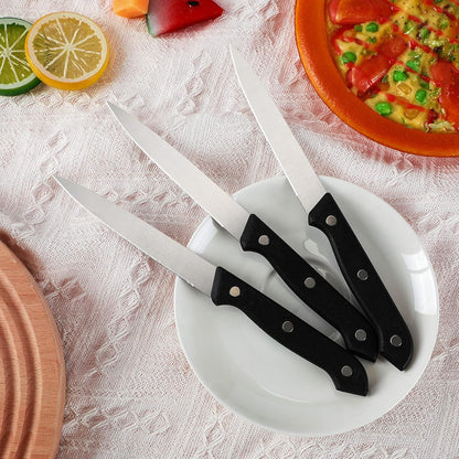 50 Pcs 8.67 Inches Fine Edge Steak Knife Set Stainless Steel Non Serrated Steak Knives Triple Riveted Straight Table Dinner Knives for Cutting Meat, Black