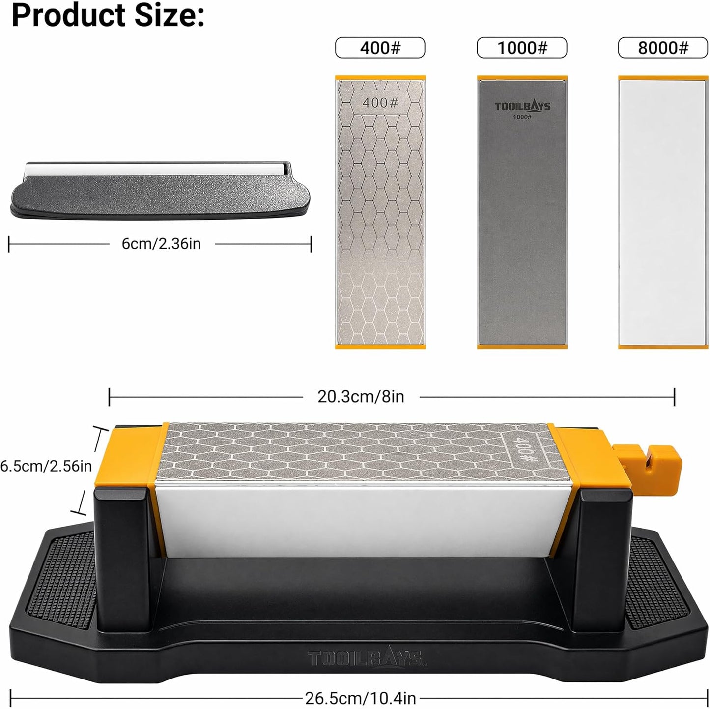 Sharpening Stone Double-Sided Grit 400/1000, Diamond Honeycomb Surface Plate, Knife Sharpener Stone with Angle Guide and Non-Slip Base for Outdoor Kitchen Sharpen Tools