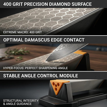 Sharpening Stone Double-Sided Grit 400/1000, Diamond Honeycomb Surface Plate, Knife Sharpener Stone with Angle Guide and Non-Slip Base for Outdoor Kitchen Sharpen Tools