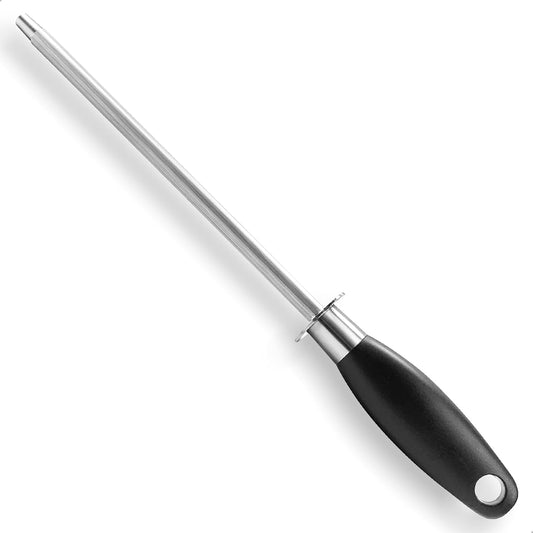 Knife Sharpener Rod, Honing Steel, 8 Inch | Fine Grit, Restore & Hone Dull Blades, Non-Slip Grip, Carbon Steel, For Kitchen Hunting Pocket Knives, Hanging Loop