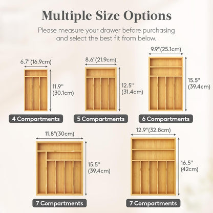 Silverware Drawer Organizer, Utensil Tray for Kitchen, Flatware and Cutlery Holder, Storage for Spoons Forks Knives, 8.6 x 12.5", Natural