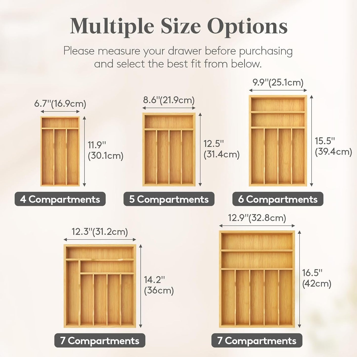 Silverware Drawer Organizer, Utensil Tray for Kitchen, Flatware and Cutlery Holder, Storage for Spoons Forks Knives, 8.6 x 12.5", Natural