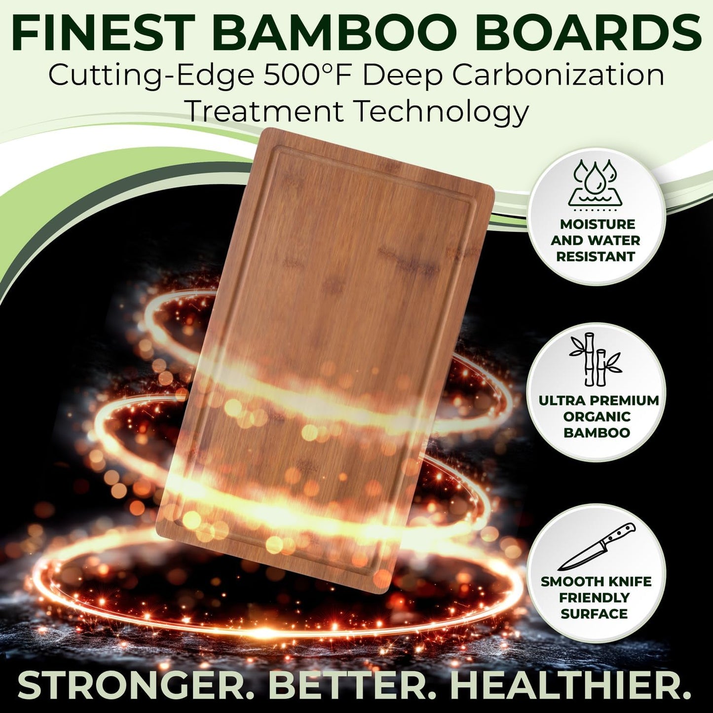 Bamboo Cutting Board Set of 3 – Wooden Chopping Boards with Juice Groove – Large, Medium & Small Kitchen Cutting Boards for Meat, Vegetables & Charcuterie