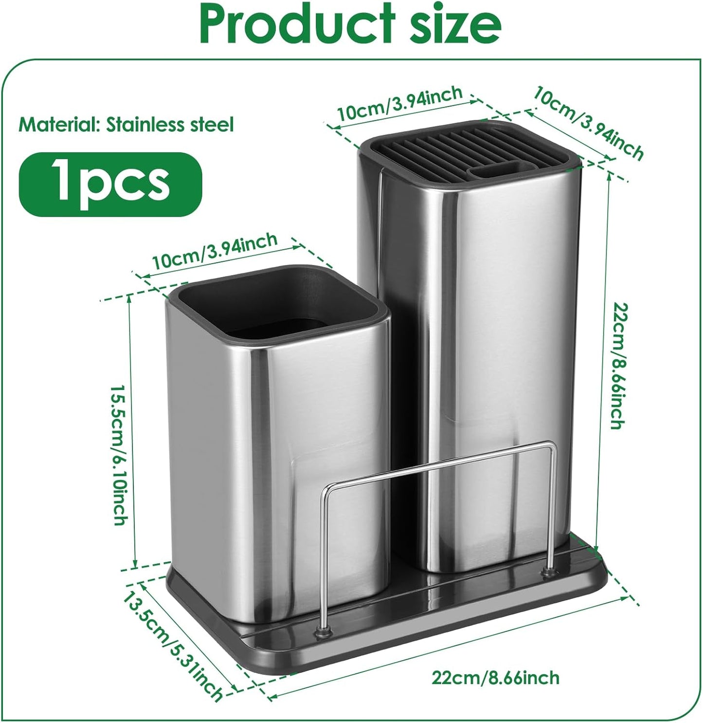 Knife Holder and Utensil Holder, Stainless Steel 3 in 1 Universal Knife Block without Knives, Kitchen Knife Holder, Detachable Modern Kitchen Knife Storage Organizer for Countertop