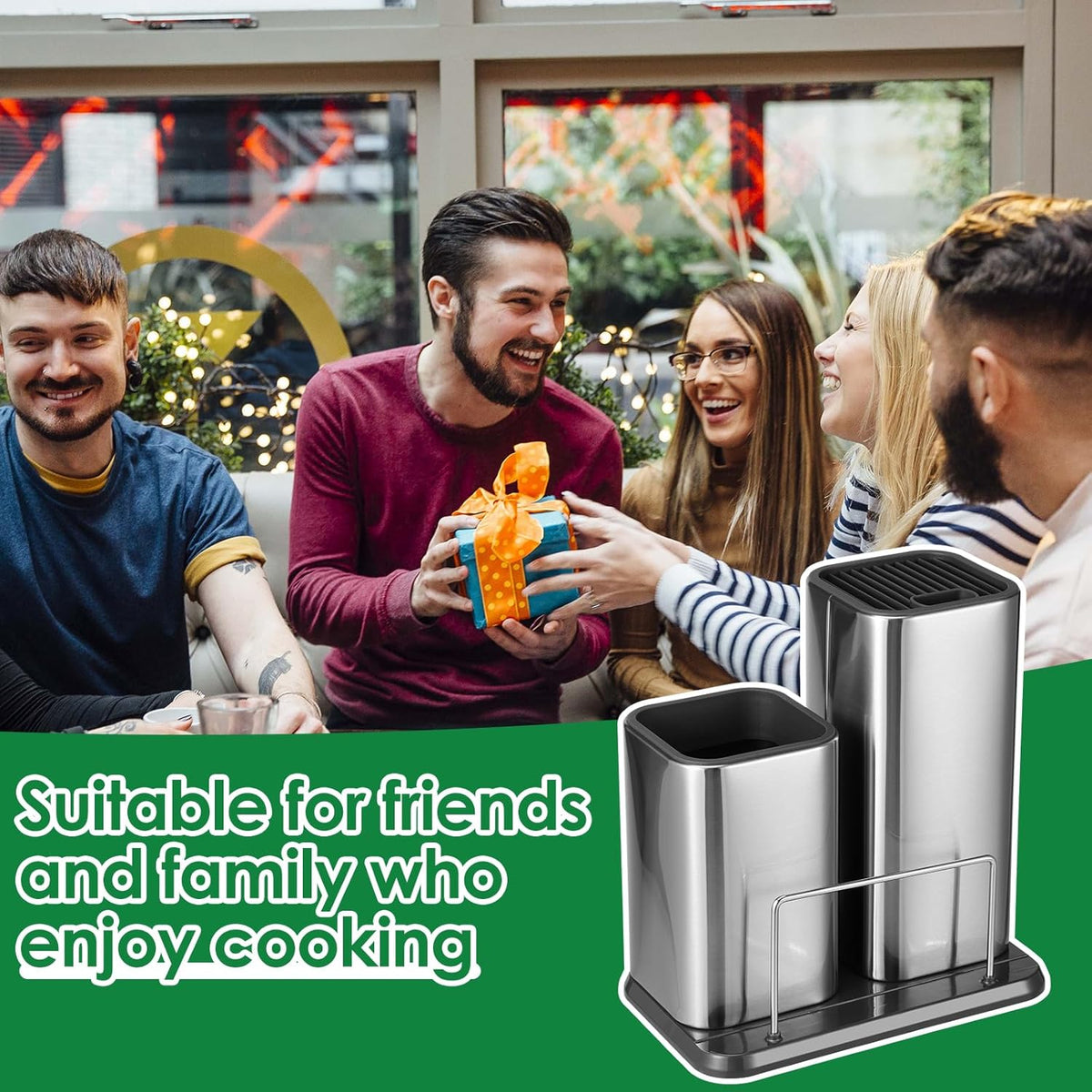Knife Holder and Utensil Holder, Stainless Steel 3 in 1 Universal Knife Block without Knives, Kitchen Knife Holder, Detachable Modern Kitchen Knife Storage Organizer for Countertop