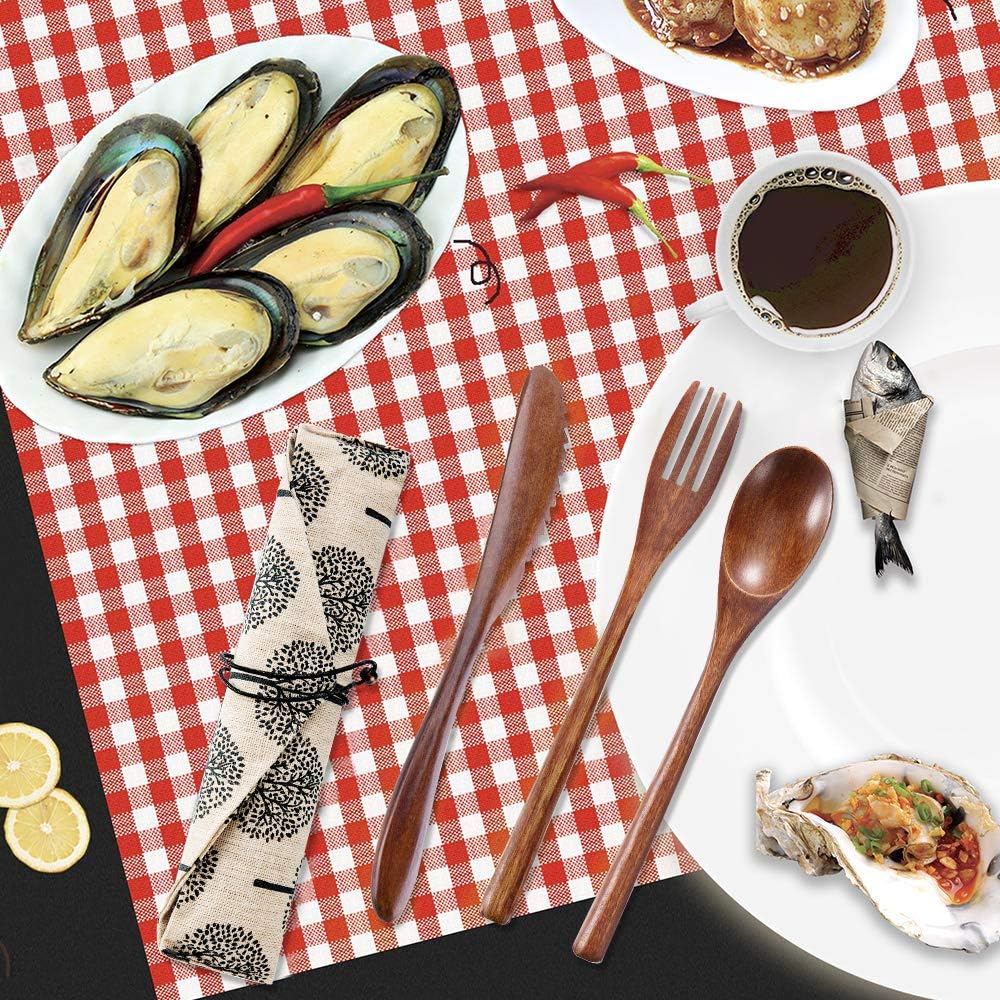 Wooden Spoon Fork Knife Eating Flatware Set Portable Utensil Set with Case, Reusable Wooden Cutlery Travel Utensils Set, 2 Spoons and 2 Forks and 2 Knives