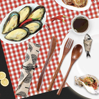 Wooden Spoon Fork Knife Eating Flatware Set Portable Utensil Set with Case, Reusable Wooden Cutlery Travel Utensils Set, 2 Spoons and 2 Forks and 2 Knives