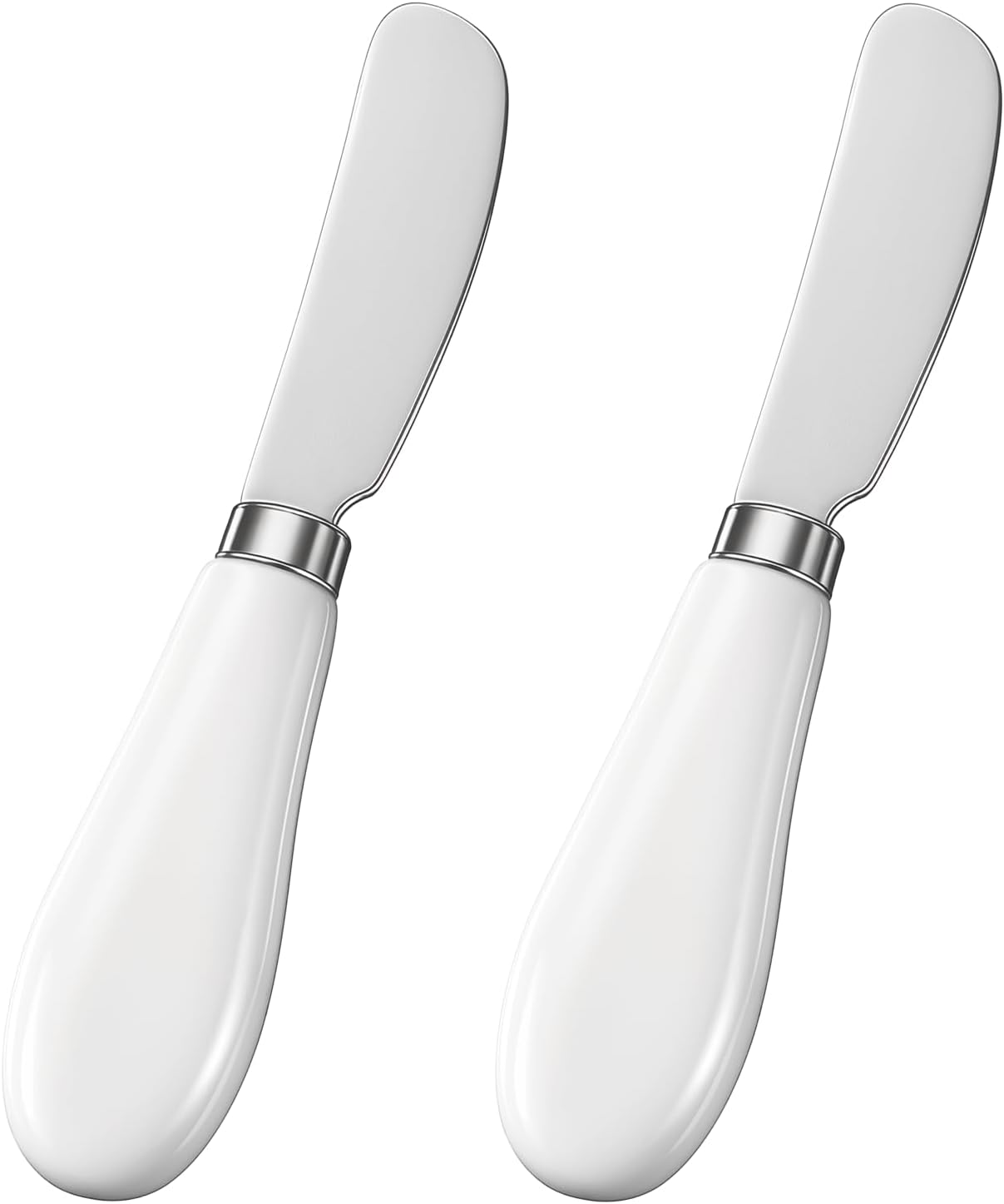 2 Pcs Cheese Spreader, Butter Spreader Knives Stainless Steel Cheese Spreaders Knives with Porcelain Handles Multipurpose Sandwich Spreaders for Spreading Jam, Pastry (White & Silver)
