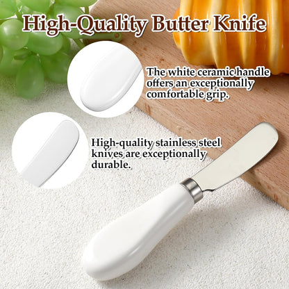 2 Pcs Cheese Spreader, Butter Spreader Knives Stainless Steel Cheese Spreaders Knives with Porcelain Handles Multipurpose Sandwich Spreaders for Spreading Jam, Pastry (White & Silver)