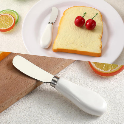 2 Pcs Cheese Spreader, Butter Spreader Knives Stainless Steel Cheese Spreaders Knives with Porcelain Handles Multipurpose Sandwich Spreaders for Spreading Jam, Pastry (White & Silver)