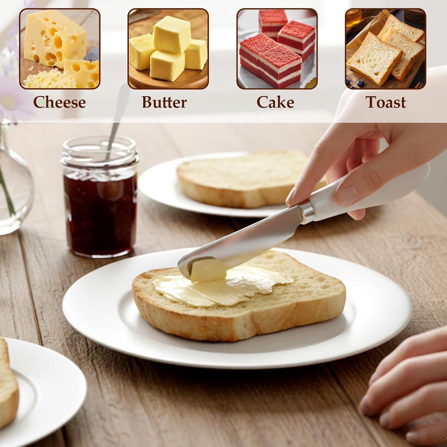 2 Pcs Cheese Spreader, Butter Spreader Knives Stainless Steel Cheese Spreaders Knives with Porcelain Handles Multipurpose Sandwich Spreaders for Spreading Jam, Pastry (White & Silver)
