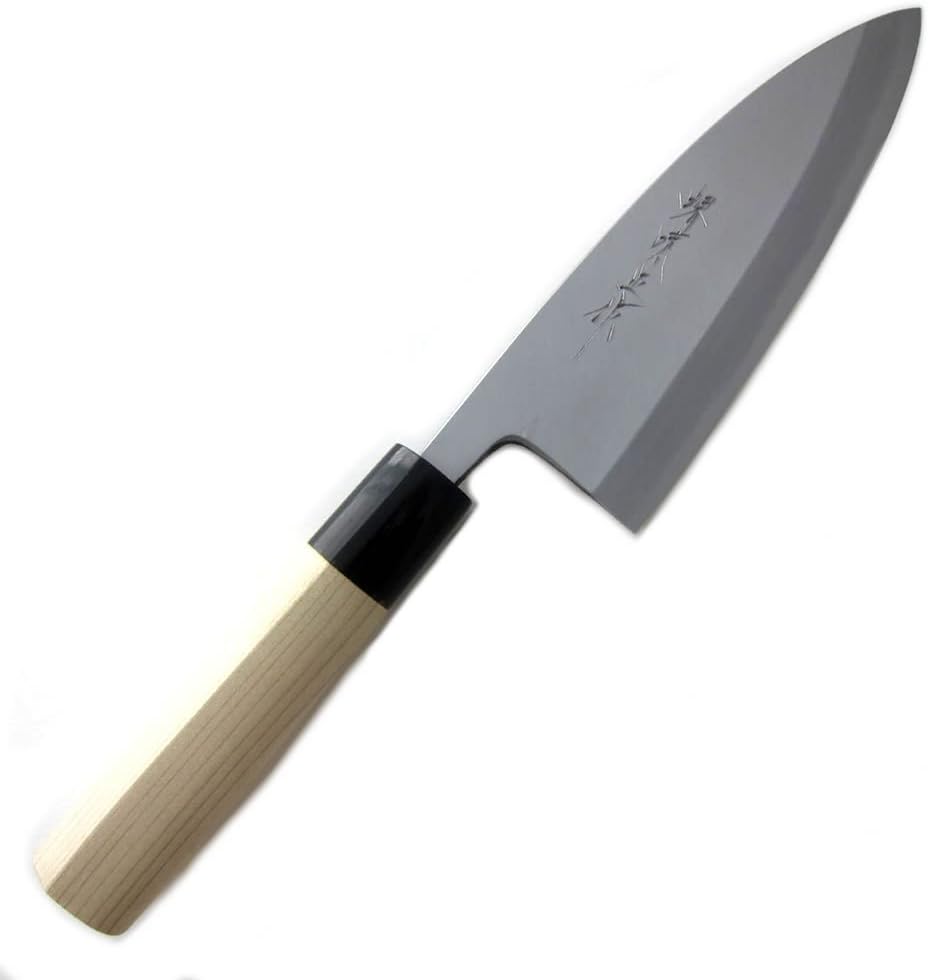 .com Sakai Ajimasa, Genuine Sakai-Manufactured, 6.5" (165mm) Kasumi White Steel Deba Knife