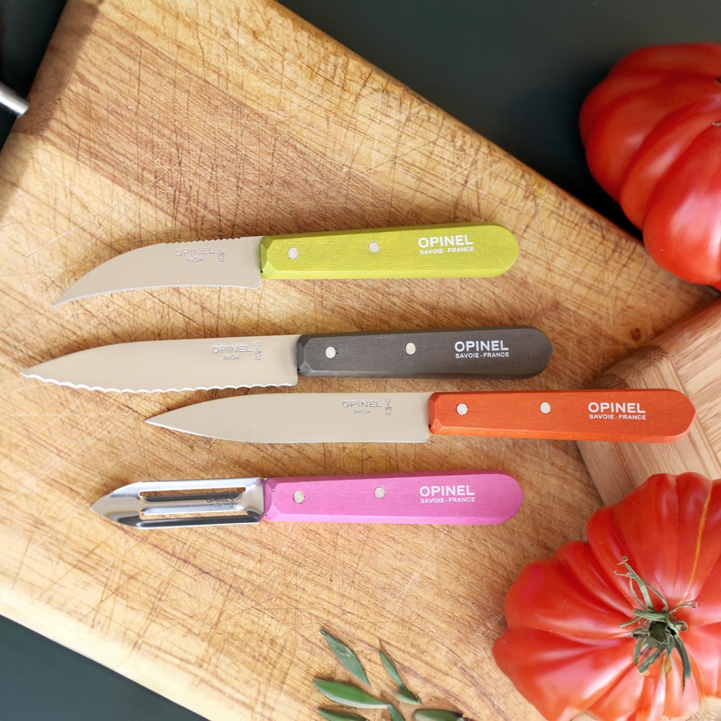 Les Essentials 4 Piece Kitchen Prep Knife Set, Wood Handles (Primo)