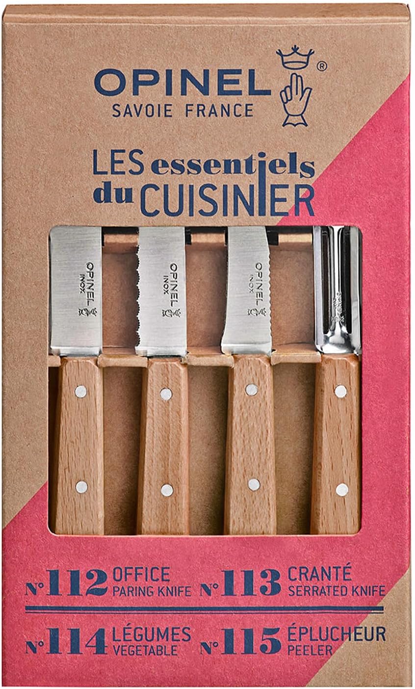 Les Essentials 4 Piece Kitchen Prep Knife Set, Wood Handles (Primo)