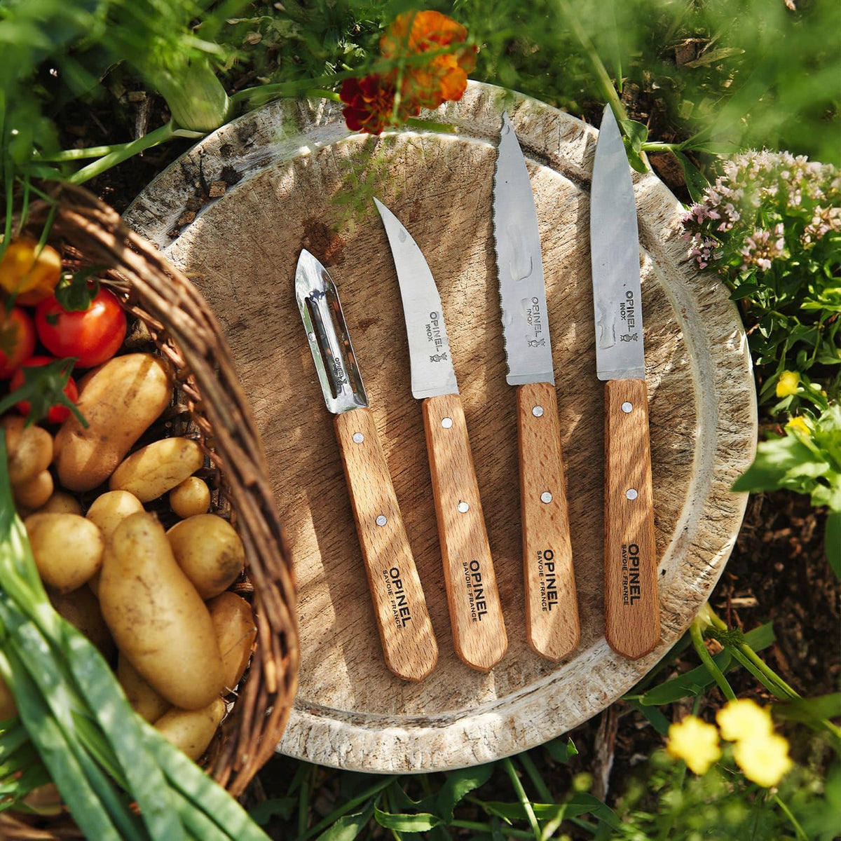 Les Essentials 4 Piece Kitchen Prep Knife Set, Wood Handles (Primo)