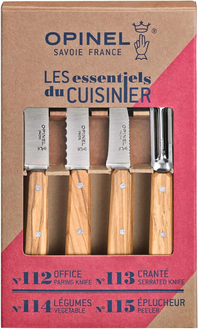 Les Essentials 4 Piece Kitchen Prep Knife Set, Wood Handles (Primo)